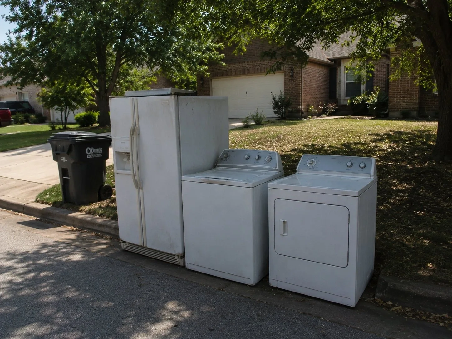 Trash Wrangler junk removal in Oklahoma City, OK — appliances stacked at the curb for pickup