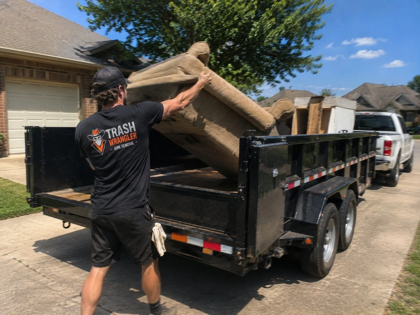 Trash Wrangler junk removal in Spencer, OK — a couch being carried out and loaded